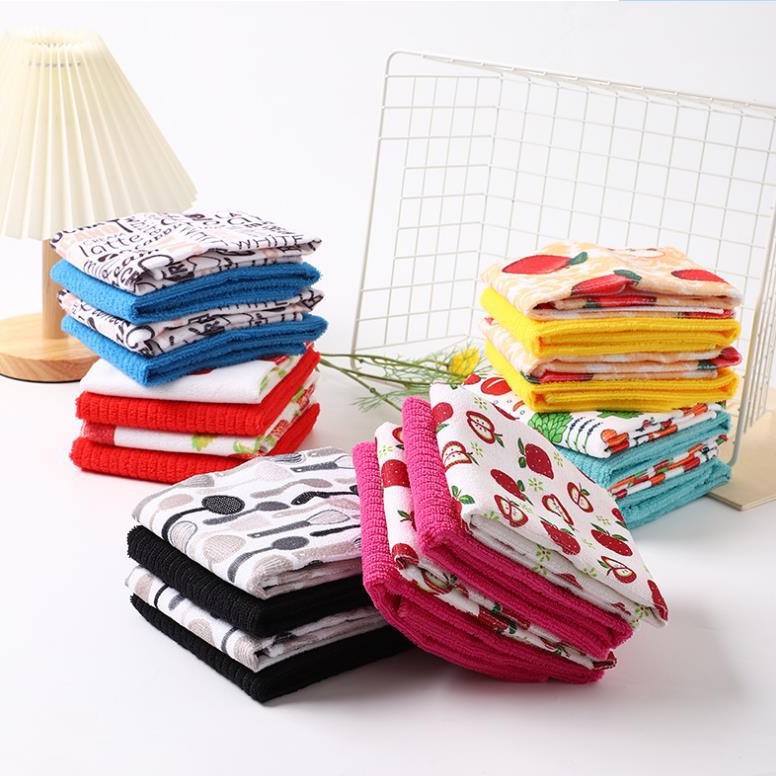 Paño de limpieza de microfibra a rayas en stock, rayas clásicas de dos tonos, varios colores disponibles, absorbente, fácil de limpiar, paño para lavar platos al por mayor.