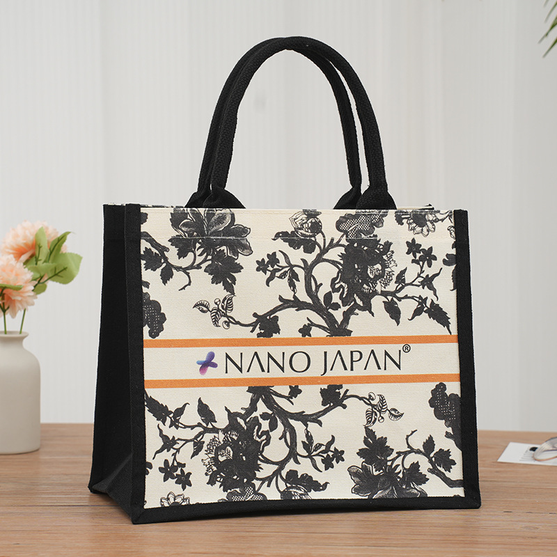 花と鳥の絵キャンバストートバッグファッショナブルな厚みのあるキャンバスバッグラミネート防水ショッピングギフトバッグキャンバスバッグのカスタマイズ|undefined