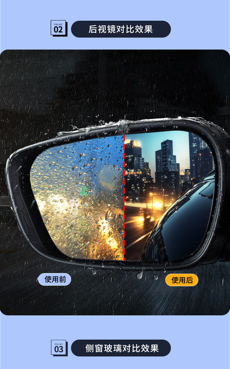 Rearview Mirror Rainproof Car Glass Rainproof Agent Reversing Reflector Artifact Rainy Day Film Waterproof Repellent Water Repellent Anti-Fog