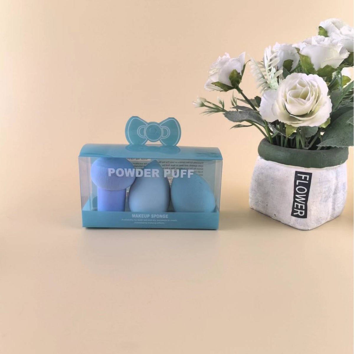 Maquillaje de belleza transfronterizo al por mayor, huevo de maquillaje, maquillaje de doble uso, maquillaje de doble uso húmedo y seco, conjunto de calabaza de corte oblicuo con gotas de agua