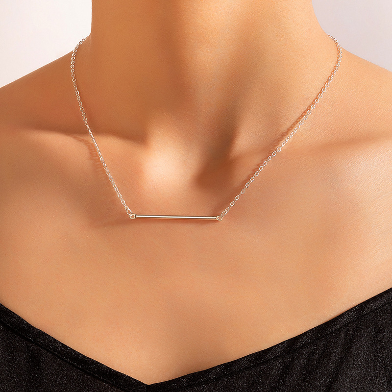 Fashion Jewelry Silver Word Alloy Necklace Geometric Simple Single-layer Necklace display picture 2