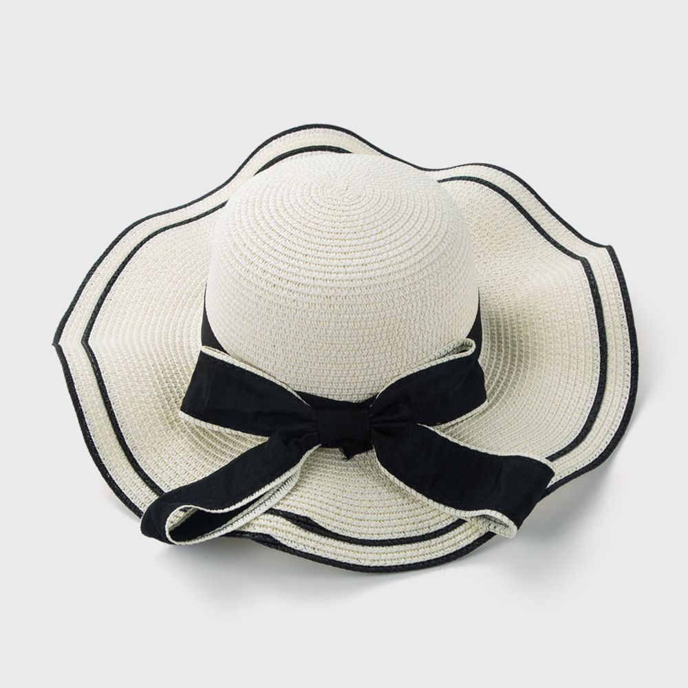 Big Wave-side Hat Ladies Bow Straw Hat Travel Beach Sunscreen Sun Hat display picture 8