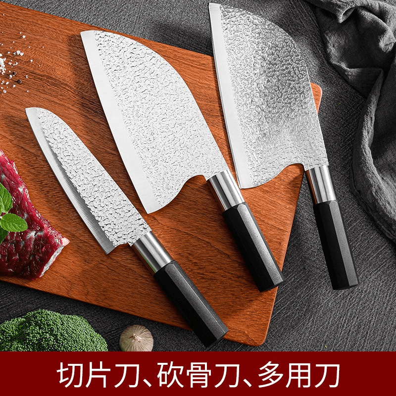 Cuchillo de cocina de acero inoxidable, cuchillo de cocina doméstico, cuchillo de corte de carne, cuchillo de forja de doble propósito para dormitorios