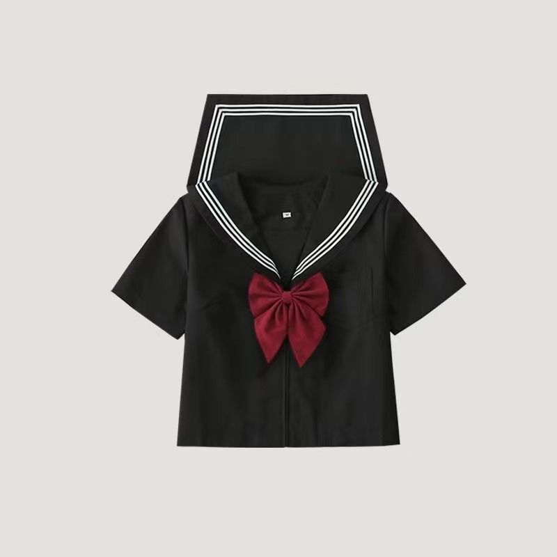白黒三本JK制服スカートベーシック本格セーラー服日本カレッジスタイルスーツ半袖ミドル服レディース夏|undefined