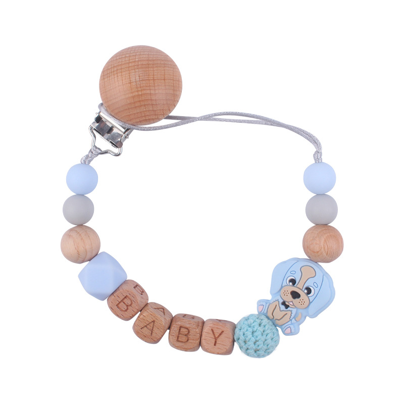 Nuevo bebé suministros de haya chupete clip calmante bebé de dibujos animados animal perro silicona chupete cadena anti-gota cadena