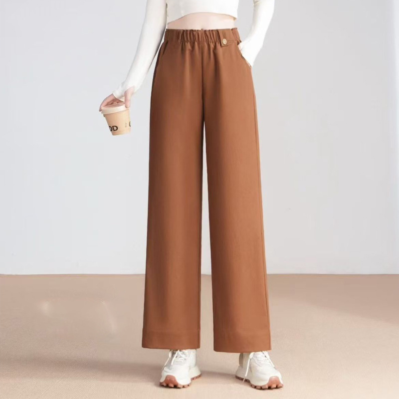 Titanium Cotton Wide-Leg Pants for Women, Autumn Thin High-Waisted Slimming New Drapey Loose Petite Cropped Straight Pants