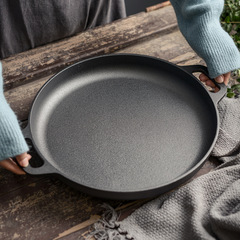 Thick Cast Iron Non-coated Wok Pancake Tools Flat Bottom Pot Cast Iron Household Pan Sticky Hand Grabbing Pancake Pot 