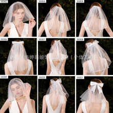 新娘结婚头纱高级感法式简约珍珠蝴蝶结头饰单层拍摄婚纱礼服写真