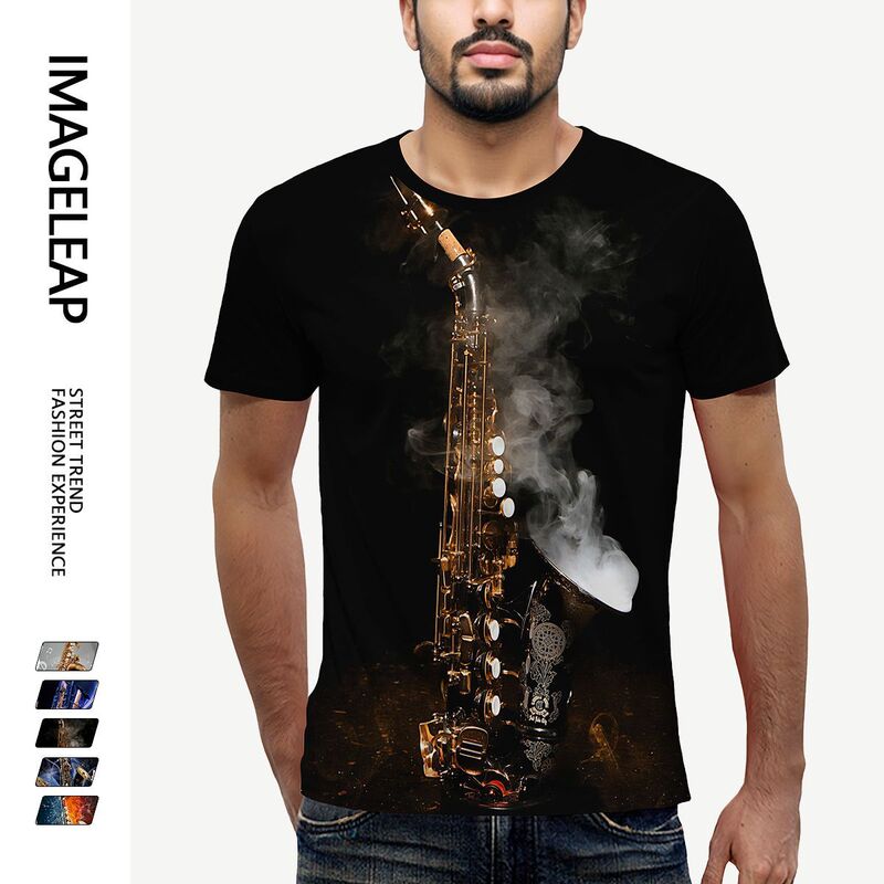 Cross-border Hot-selling Casual Street Music Men's Hassax Printed T-shirt Fashion Trendy Round Neck Clothing
