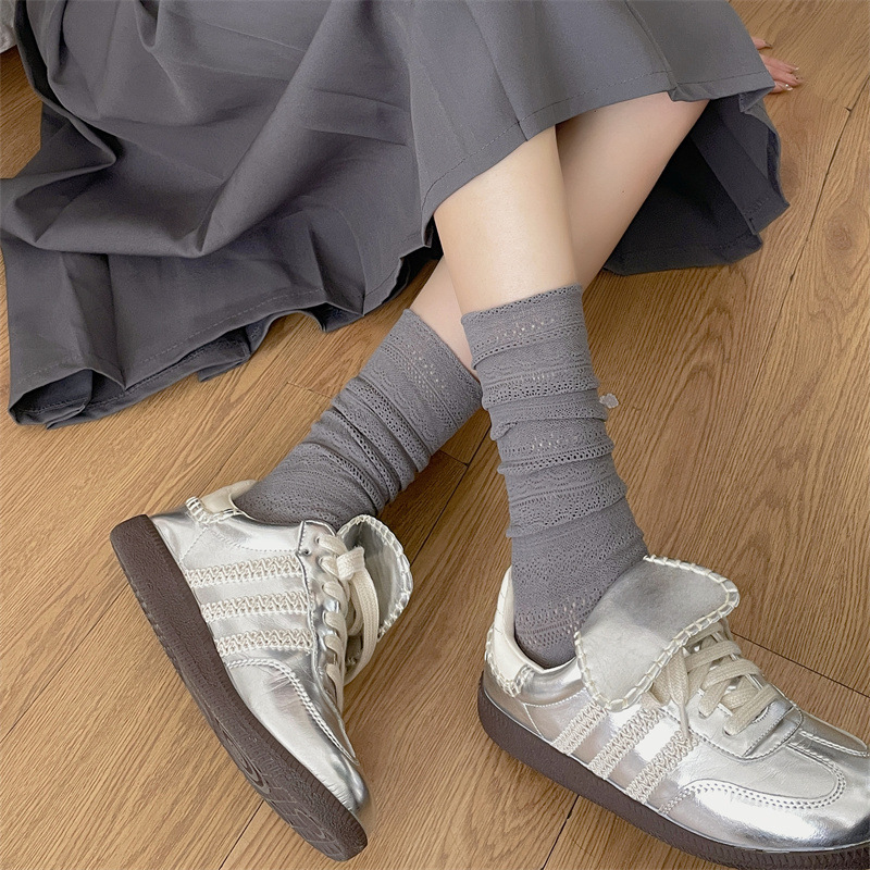 Summer thin solid color breathable lace Japanese socks