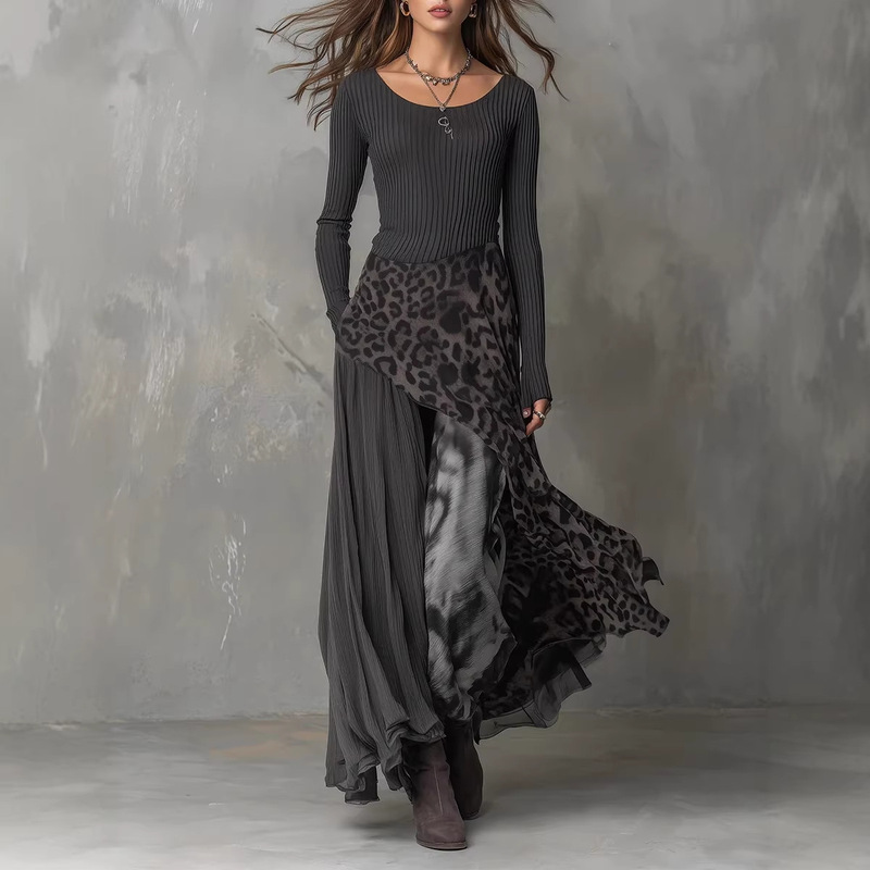 2026 New Cross-Border Foreign Trade Amazon Independent Site European and American Leopard Print Elastic Waist Flared Casual Dress