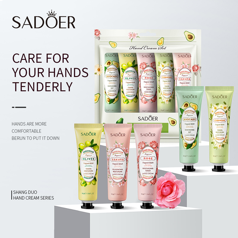 Comercio exterior transfronterizo SADOER colorido traje de crema de manos de flores y frutas hidratante anti-agrietamiento crema de manos regalo image 3