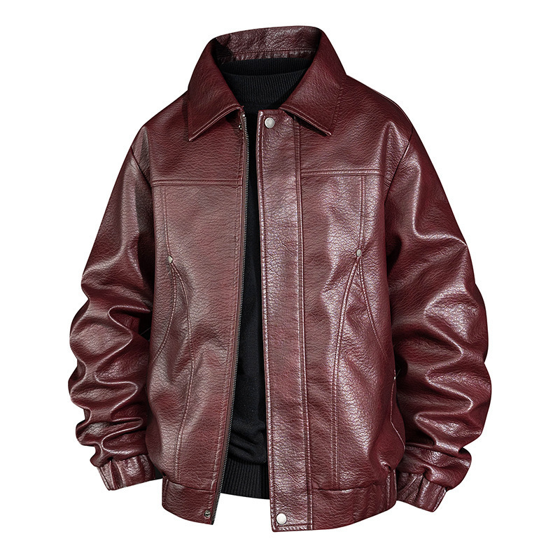 Diyu Shenlong Men's Leather Jacket, Autumn/Winter French Retro Loose Fit Biker Collar Commuting Simple Warm Men's Coat Diyu Shenlong Men's Leather Jacket, Autumn/Winter French Retro Loose Fit Biker Collar Commuting Simple Warm Men's Coat