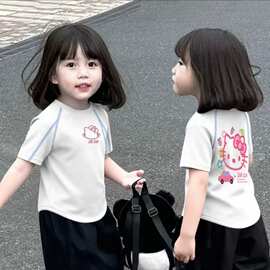 女童短袖T恤夏装韩版童装上衣2026年夏季新款中大童洋气圆领打底