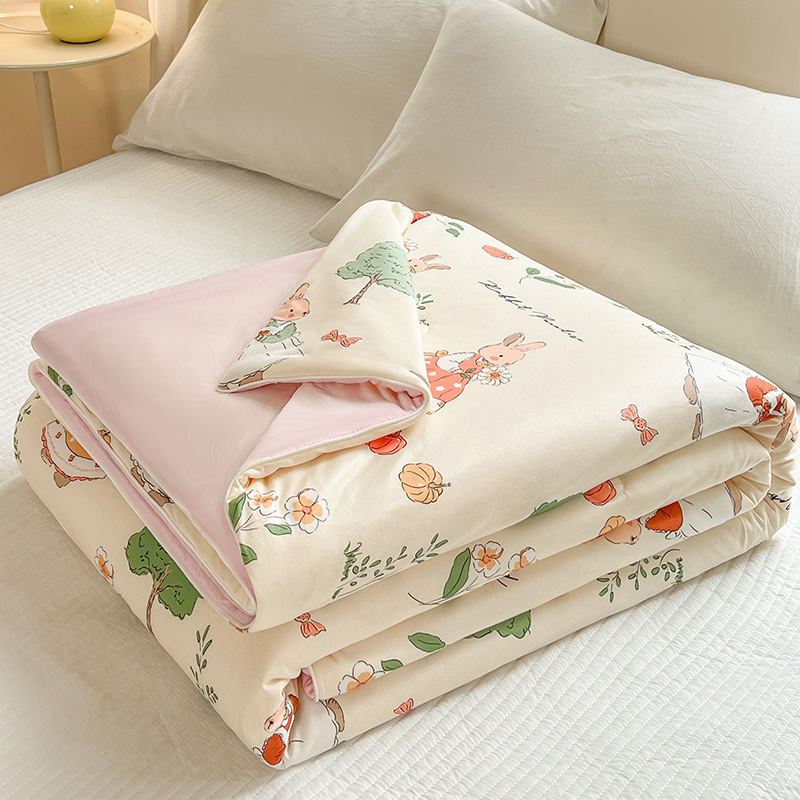 Seda fresca de verano Edredón fresco de verano Edredón de aire acondicionado Dormitorio individual Edredón de verano de seda de hielo doble Edredón fino Se puede lavar a máquina