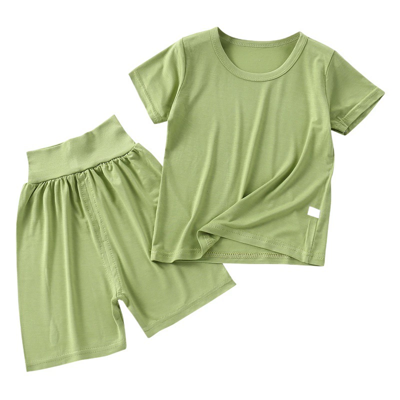 Комплект из модала с маской для лица, домашняя одежда с высокой талией для защиты живота, пижамы для мальчиков и девочек, из чистого хлопка, влагоотводящие, для малышей.