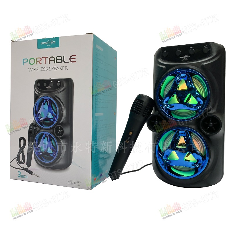 KTS GTS-1772 altavoz Bluetooth portátil doble de 3 pulgadas, inalámbrico para uso al aire libre, venta al por mayor