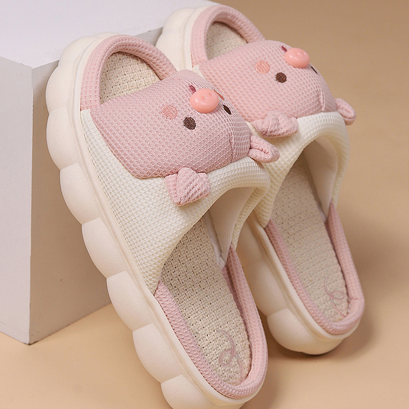 Pantuflas de Lino Dibujos Animados de Lino y PVC Antideslizantes para Interiores