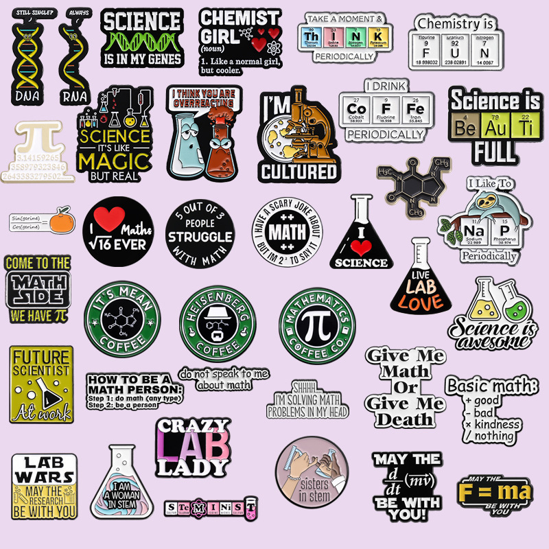 Cross-border new chemical series brooch creative personality cartoon mathematical physics discipline pi suit badge wholesale