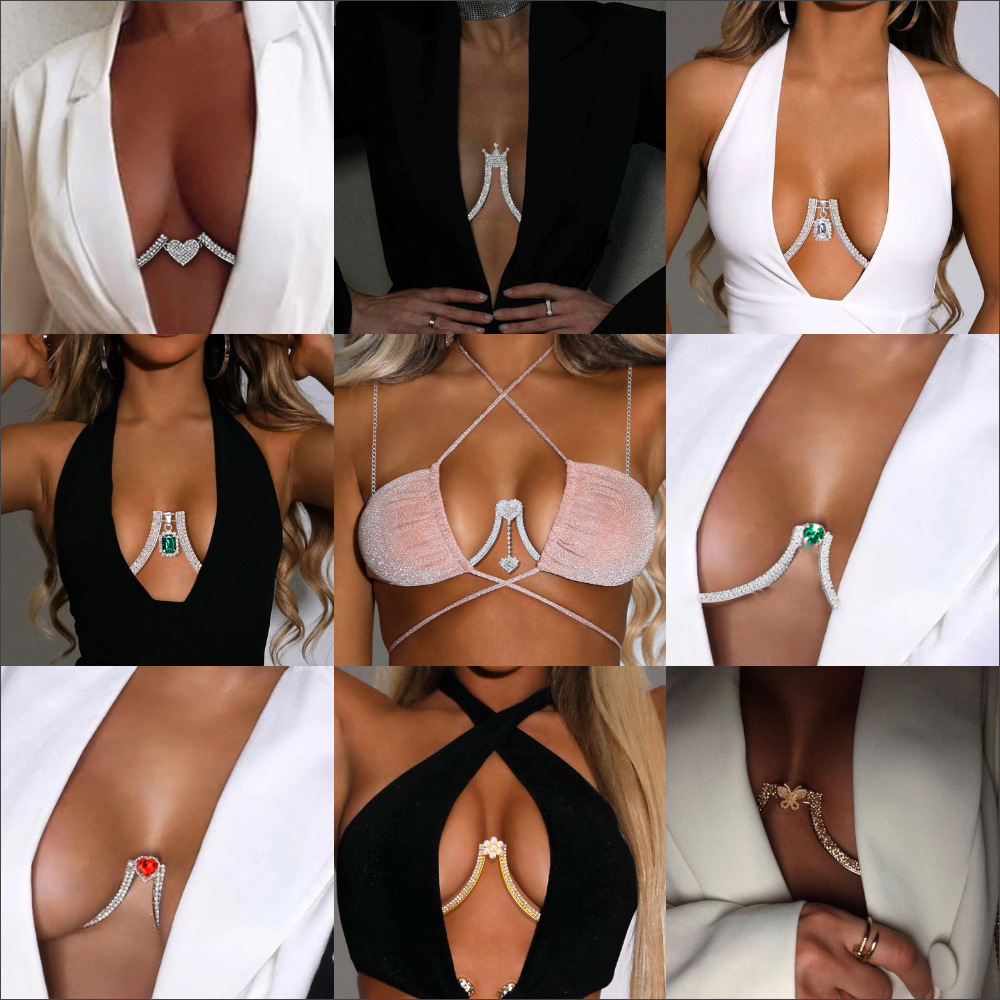 跨境热销性感胸托欧美夜店派对爆闪水钻比基尼身体链女body chain