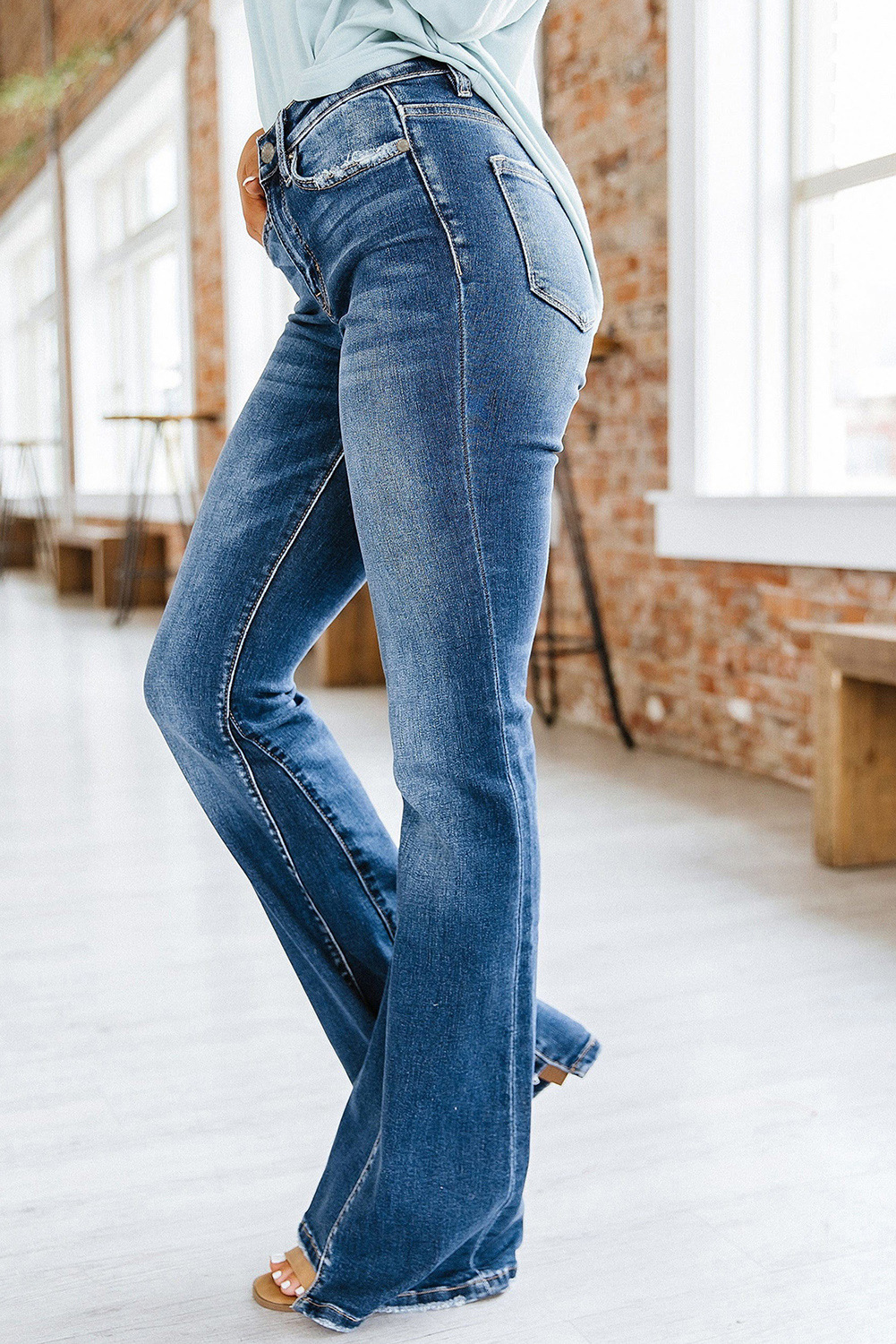 Mode Einfarbig Denim-baumwolle In Voller Länge Patchwork Jeans display picture 4