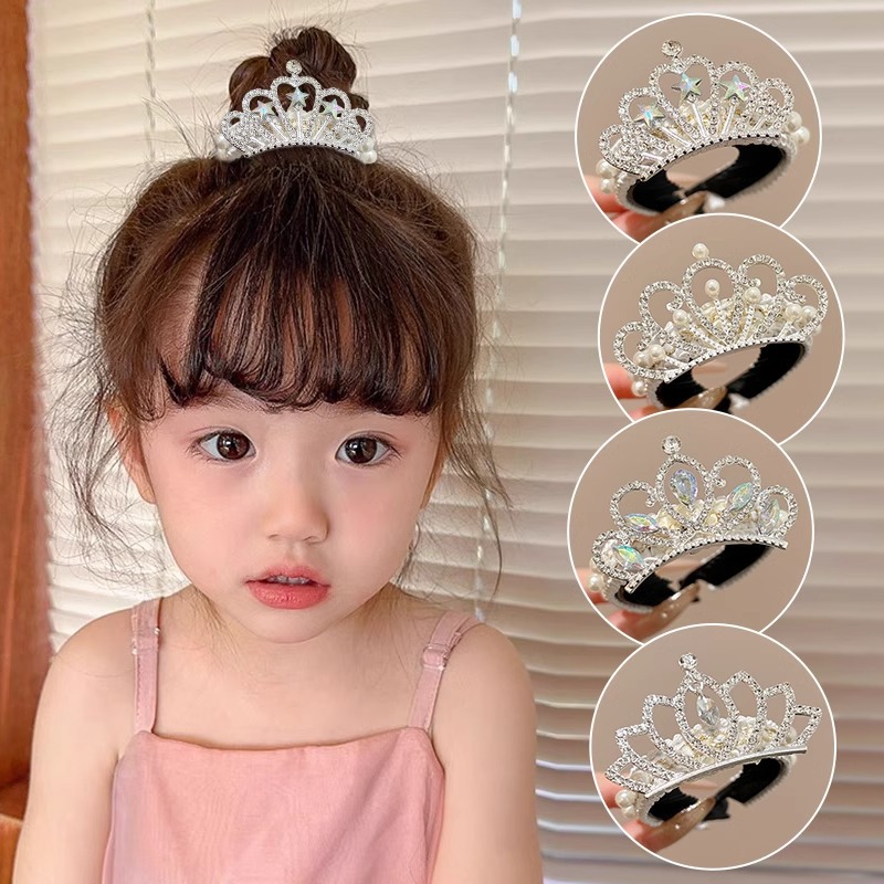 Niña princesa corona broca de pelo bola cabeza artefacto para niños broca de pelo perla broca de caballo broca de pelo toque