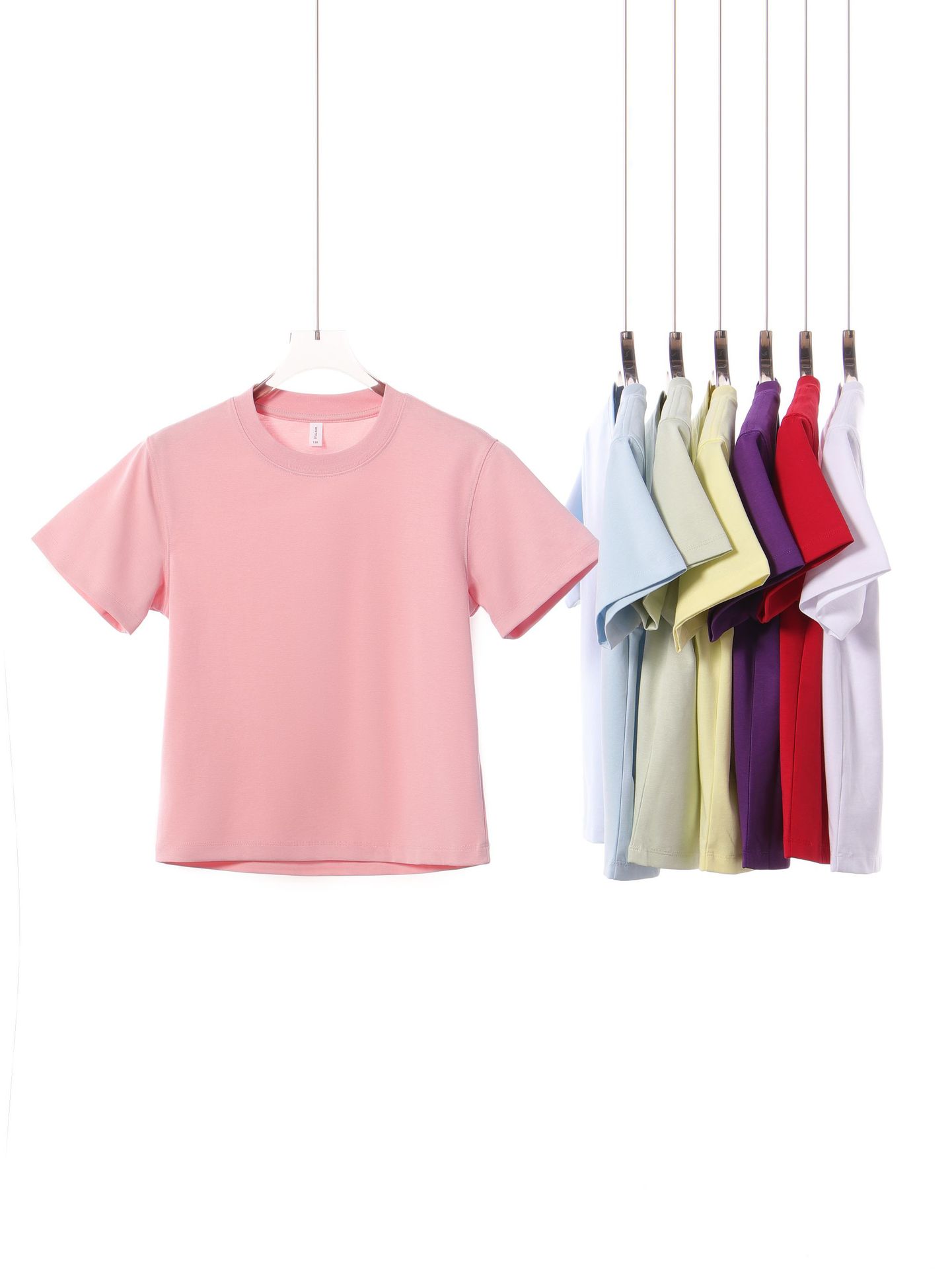Trendy Brand Solid Color 220g Double-Sided Solid Color Children's Short-Sleeve T-Shirt, Summer Thin Style, Versatile Casual Base Shirt, Short T-Shirt