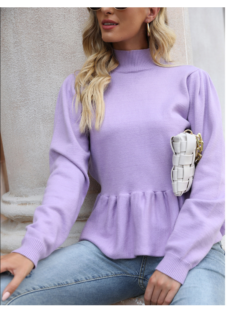 High Collar Skirt Hem Knitted Pullover Sweater NSYH82734