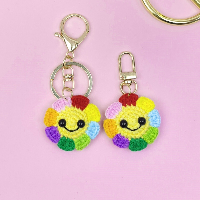 Finished Colorful Sunflower Keychain Smiley Bag Handmade Pendant Women's Earphone Cover Jewelry Children's Day Gift