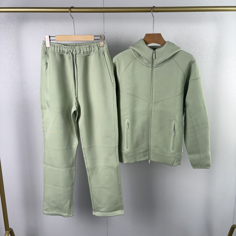 24SS hombres otoño e invierno marca compartida calle cremallera chaqueta con capucha pantalones rectos traje deportivo y casual image 1