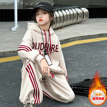韩国女童装秋冬款套装24新款中大儿童连帽加绒套头运动街舞嘻哈风