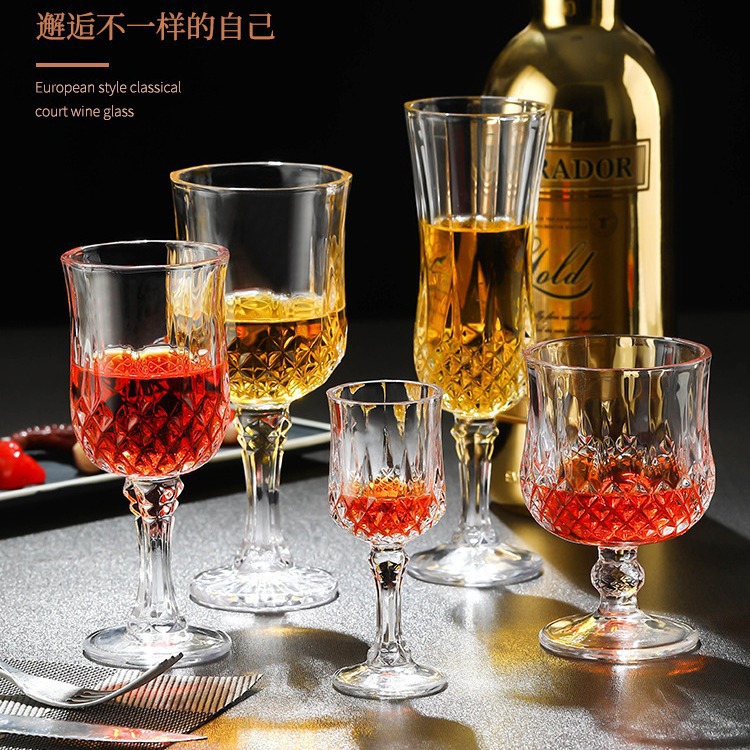 Vaso de vino tinto de diamante de vidrio Vaso de champán de vino Vaso de heno alto Vaso de whisky Vaso de cóctel de vino dulce