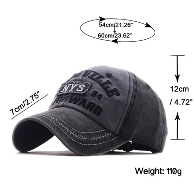 Nys Embroidered Washed Cotton Baseball Cap Distressed Unisex Hat_voghion.com