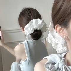 新型の韓系の小衆の格子の二重のレースの大腸のシュシュの気質の百合の団子の頭の縞の頭は女性を飾ります。