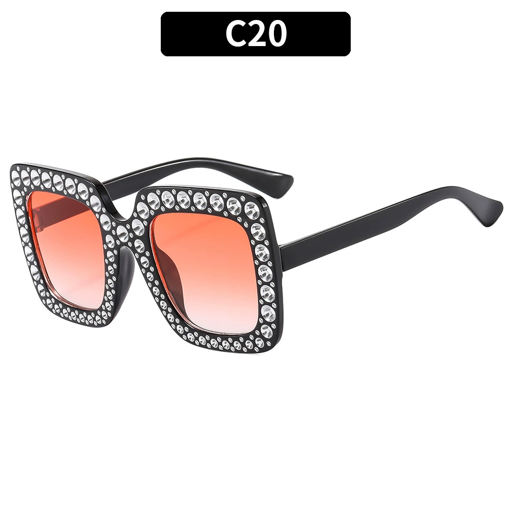 Retro Square Sunglasses, Multicolour European Style, Oversized Rhinestone Frame