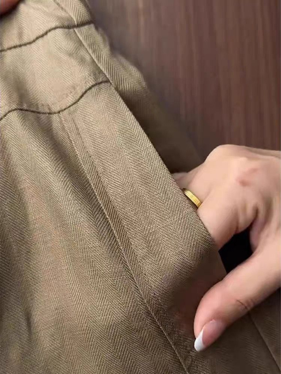Quần culottes nữ ống rộng lưng cao vải linen Tencel mùa hè — Màu nâu