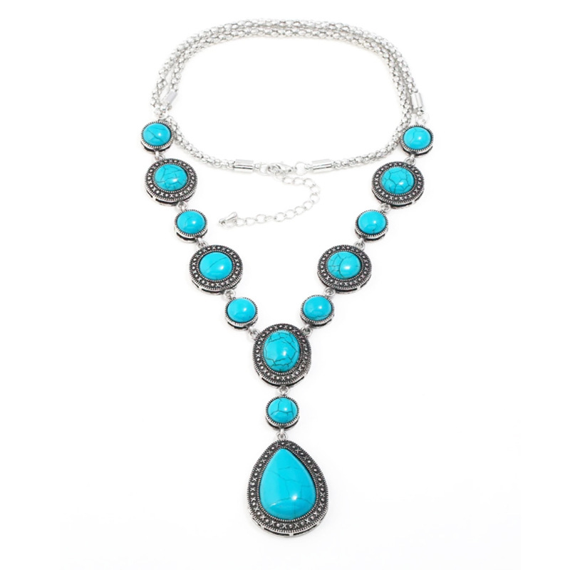 Alloy Chain Material Retro Geometric Alloy Turquoise Plating Women's Pendant Necklace