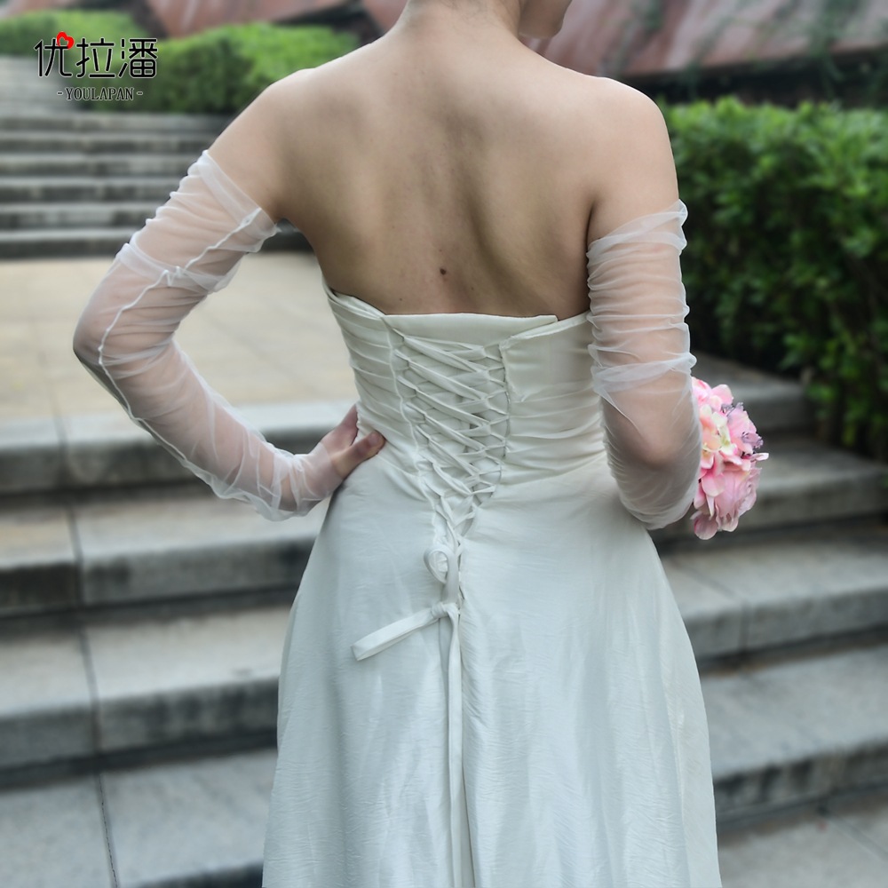 優拉潘 透明紗長款結婚手套 婚紗拍照 百搭新娘伴娘袖筒裝飾VM20A