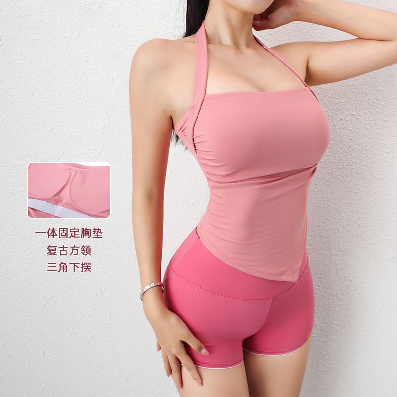 Beautiful Back Fixed Chest Pad Neck Square Scarf Hem Sports Bra Sexy Yoga Vest Running Fitness Underwear for Women