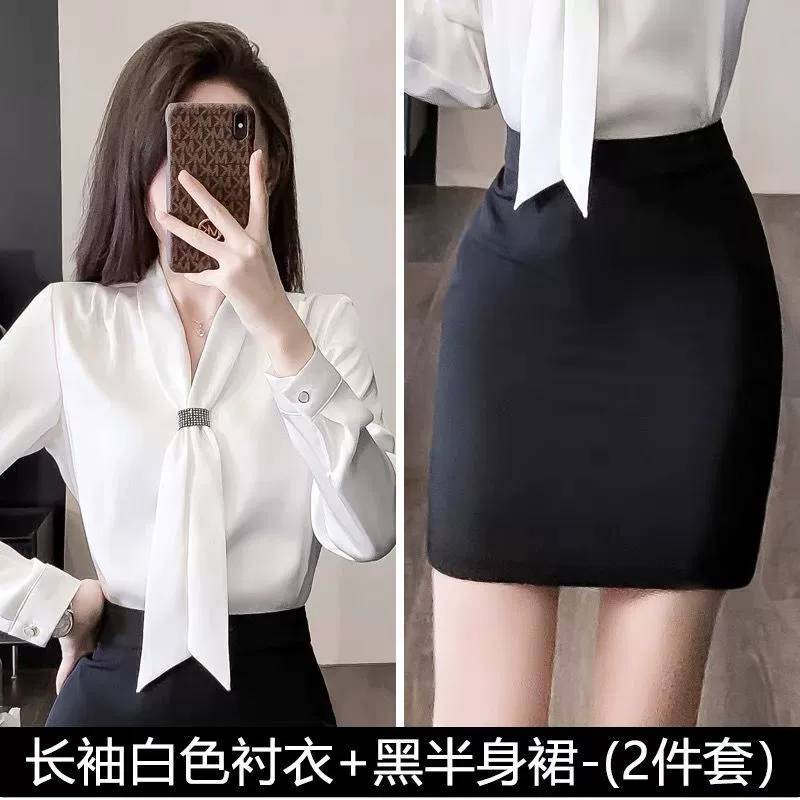 Shirt for work, set, hip-accented