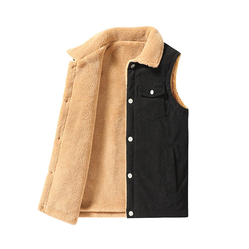 Lammweste für Männer im Winter, Fleece sorgt für zusätzliche Wärme. 2023 Weste für ältere Menschen mittleren Alters, mit Kragen und mehreren Taschen für_voghion.com