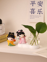 F056批发可爱仕女水培小摆件新中式客厅书房办公室桌面绿萝植物系