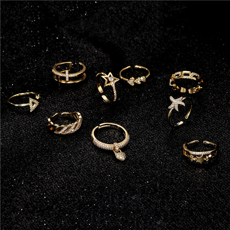 Hip-hop Twisted Chain Micro-inlaid Zircon Open Ring display picture 6