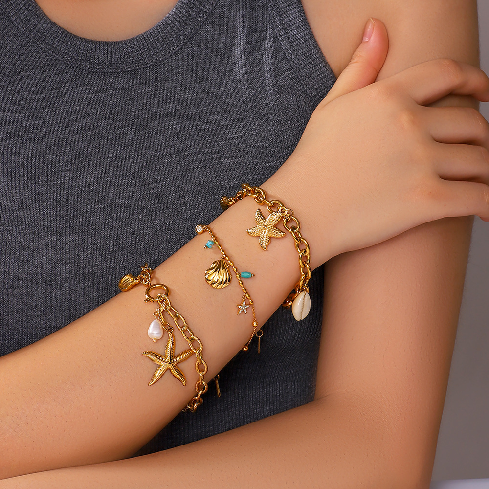 Holiday, Travel Occasion Marine Style Simple Style Starfish Shell 304 Stainless Steel Bracelets In Bulk