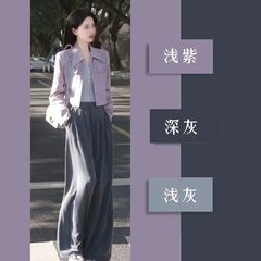 早春服セット2025新型太ったmm韓劇は短いコートの上着のワイドパンツの3セットを着ている