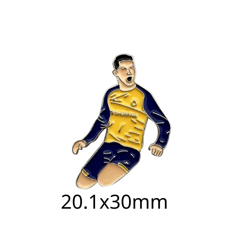 Fabricante personalizado Champions League World Cup Football Super Star Metal Insignia Imagen de dibujos animados Etiqueta del teléfono móvil Insignia Regalo