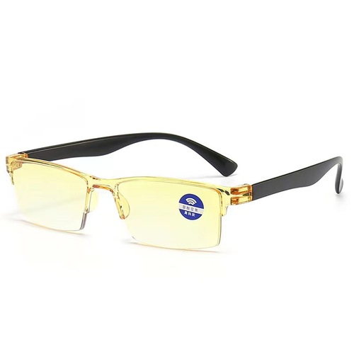 New Smart Variable Focus Rimless Blue Light Blocking Reading Glasses for Street Vending and Wandering with Progressive Yellow Lenses