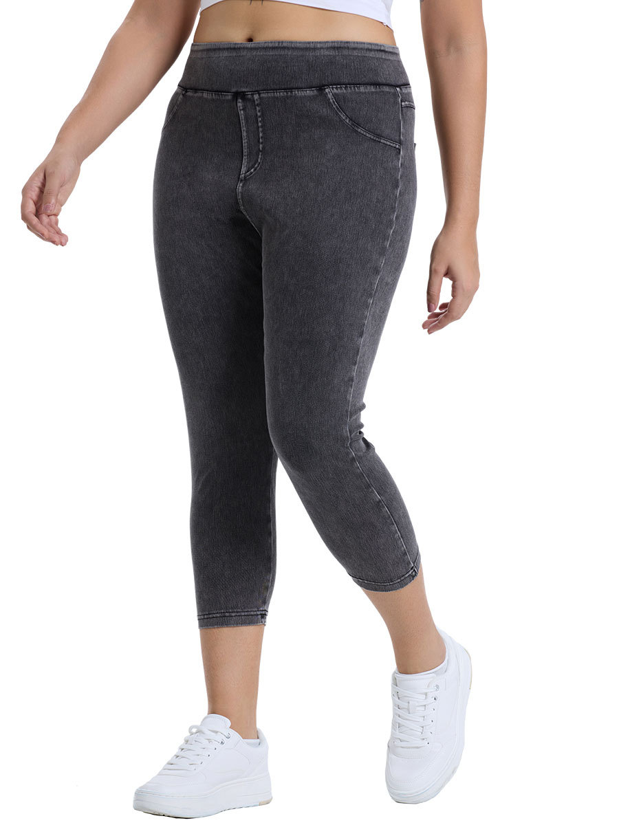 El Comercio exterior europeo y americano nuevo más tamaño yoga Denim fitness pantalones mujeres de cintura alta estiramiento apretado cadera levantamiento doble bolsillo pantalones Casuales