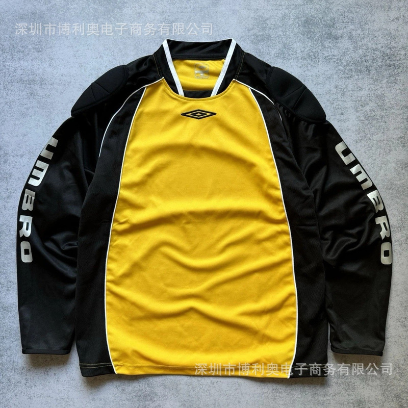 Yellow and black color-blocked football-style long-sleeve trendy color-contrast stand-up collar quick-dry sports training jersey sweatshirt top