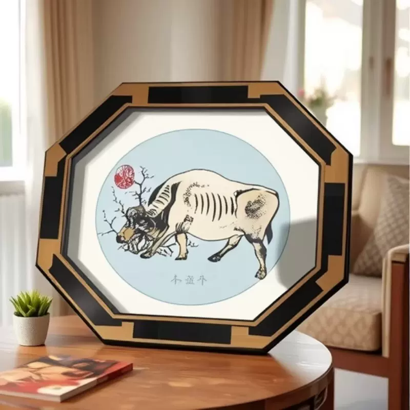 宝鸡申奥生产 新中式牛图钛版画办公室装饰画入户玄关走廊壁画